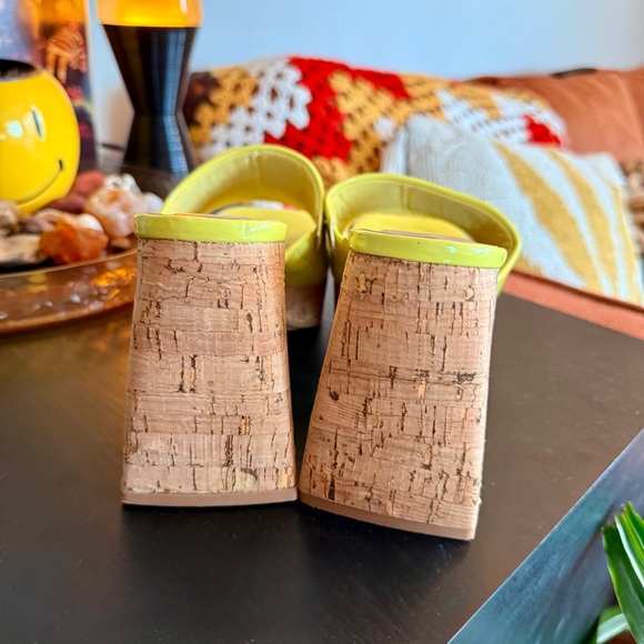 Neon Yellow Cork Platform Mule Heels - Picture 3 of 5